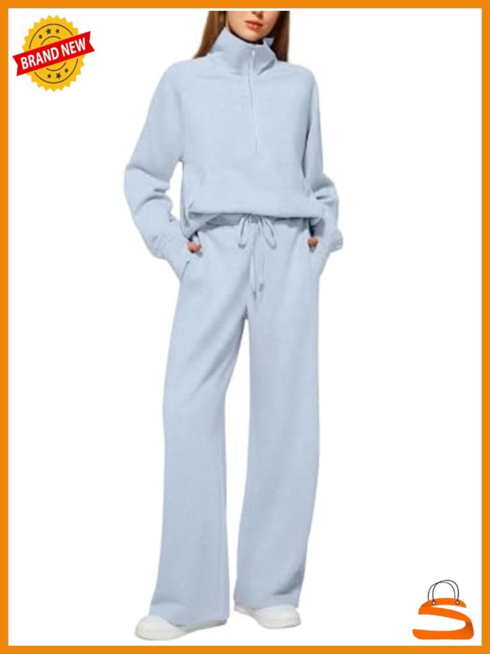 2 Piece Lounge Set Oversized Half Zip Sweatshirt Wide Leg Sweatpant Sweatsuit